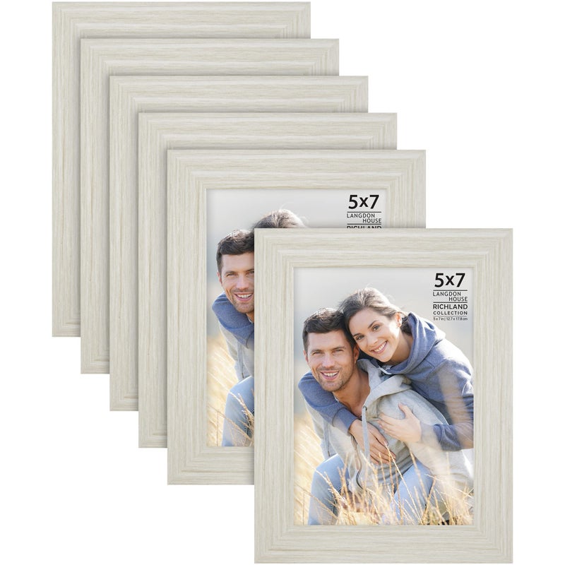 Langdon House 5x7 Picture Frames (Almond White, 6 Pack) Woodgrain Style, Wall Mount or Table Top, Richland Collection - Image 1